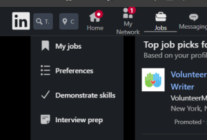 Screenshot of LinkedIn "Jobs" menu